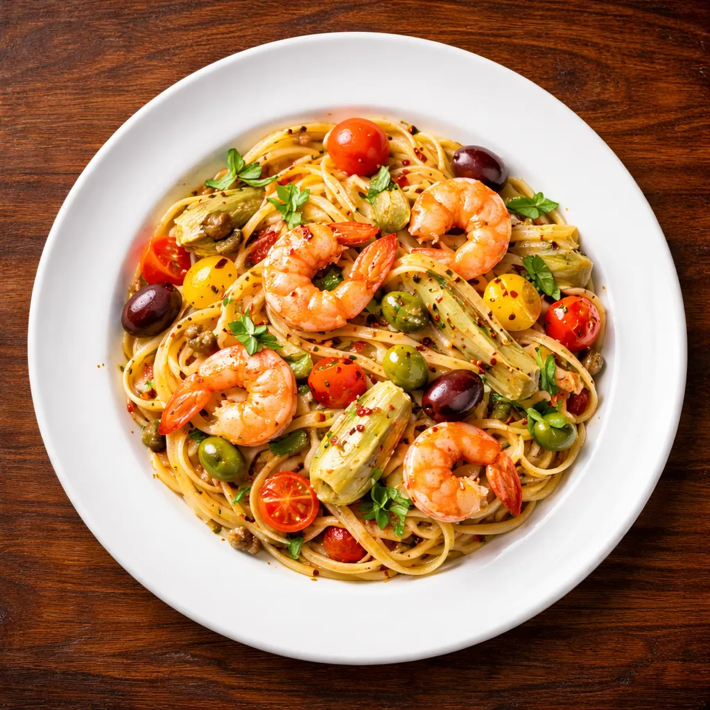 Linguine Mediterraneo - Black tiger shrimp in creamy white brandy sauce